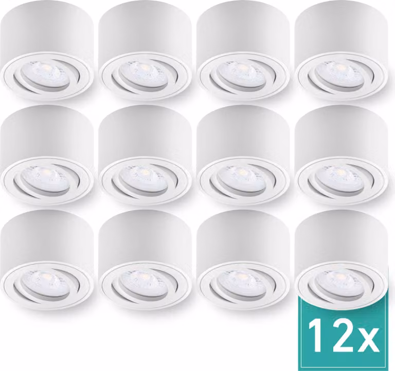 set di 12 faretti da superficie Oktaplex in alluminio piatti e inclinabili incl. modulo LED 2700K bianco caldo - faretto da superficie bianco