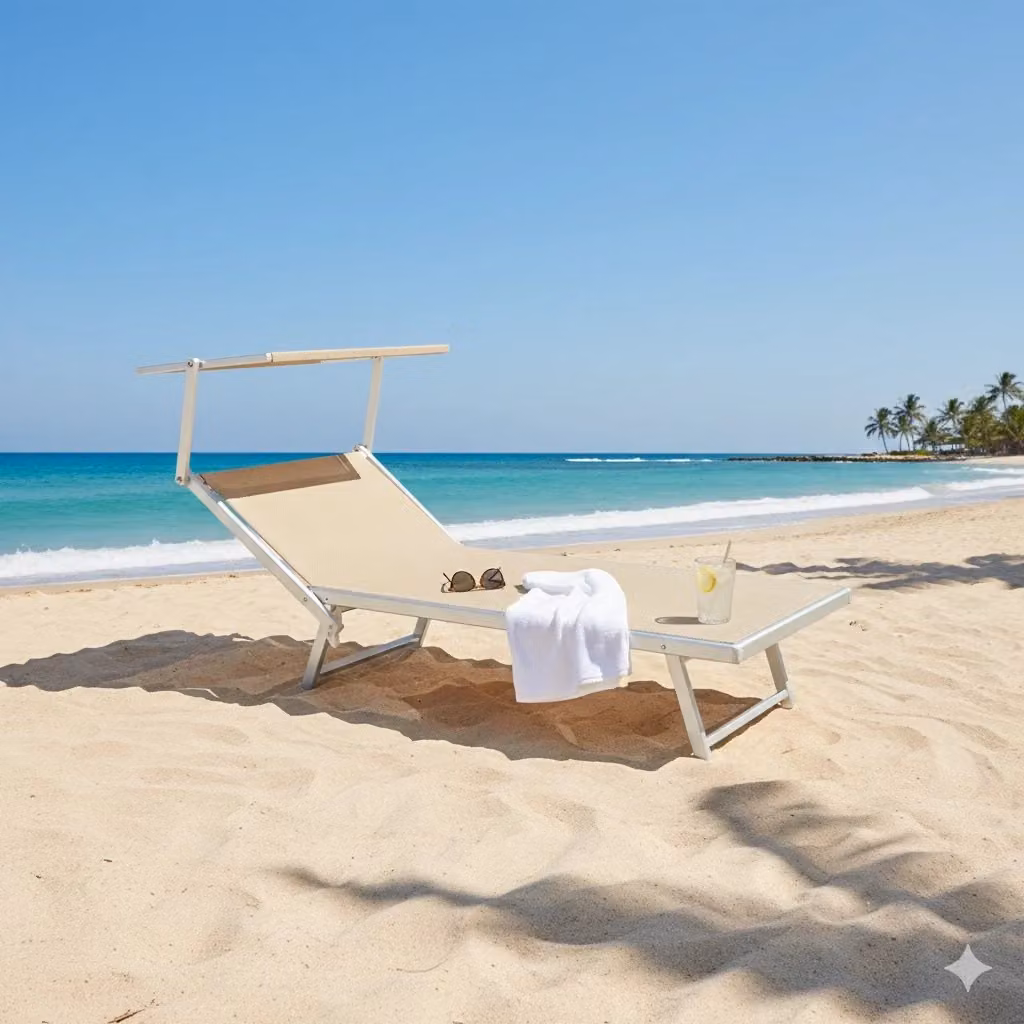 Set di 2 lettini da spiaggia Atrani con parasole Lif colore sabbia in alluminio verniciato a polvere e tessuto textilene – 2