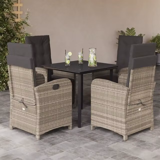 Set Pranzo da Giardino 5pz con Cuscini Grigio Chiaro Polyrattan 3212422