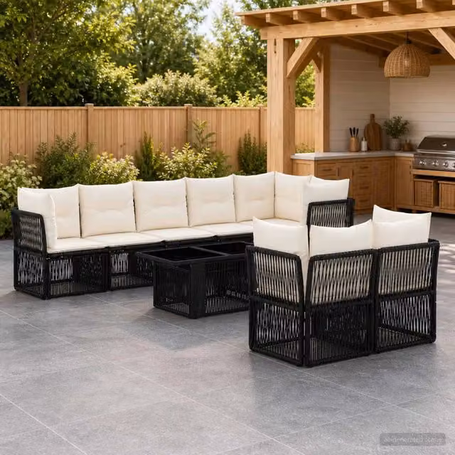 Set Divano da Giardino 8 pz Nero polyrattan 3436498