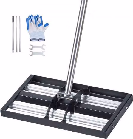 VEVOR Livellatore con Rullo per Prato in Acciaio Inox e Alluminio Nero con Manico Regolabile, L: 43,8 cm, P: 25 cm
