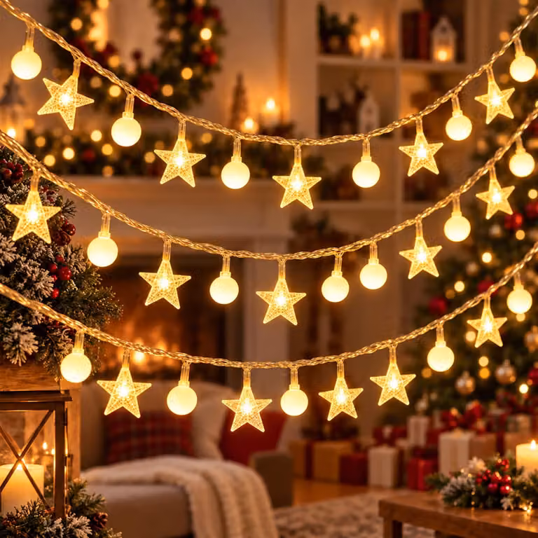 Catena luminosa da 6 metri, con 40 LED, luce bianco caldo, alimentata a batteria, per interni ed esterni