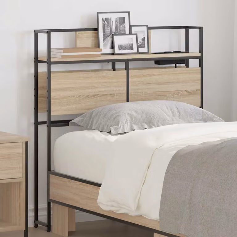 Testata letto con contenitore vidaXL in rovere sonoma con ripiano integrato e porta USB per la tua camera da letto