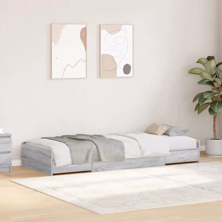 vidaXL Struttura del letto con cassetto in legno Grigio Sonoma L 80 x P 200 cm