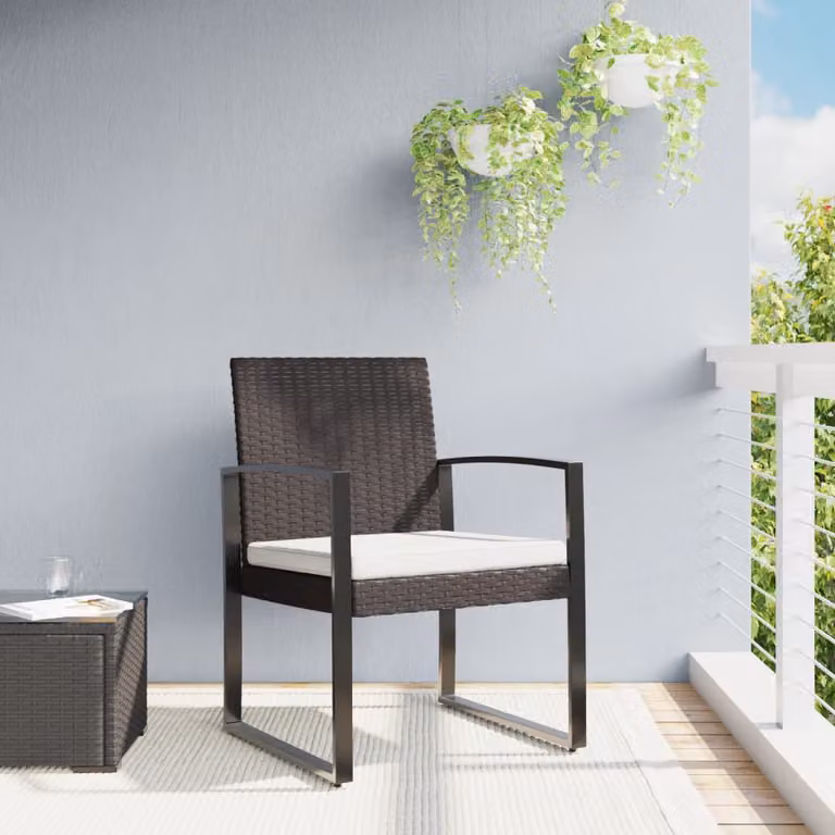 Set di 2 sedie da giardino vidaXL in rattan con cuscini e braccioli, colore marrone antracite e bianco