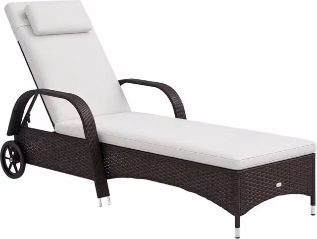 Lettino da giardino con schienale regolabile ¨C zephmum ¨C polyrattan marrone e crema 200x73x103 cm