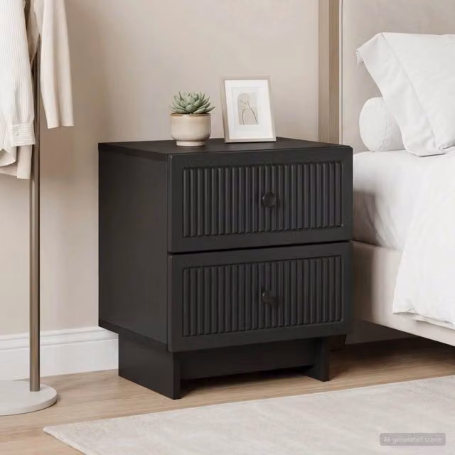 Set di 2 Armadi da Notte Moderni vidaXL in MDF Nero Opaco L 43 cm, P 34,5 cm, H 47,5 cm – 1