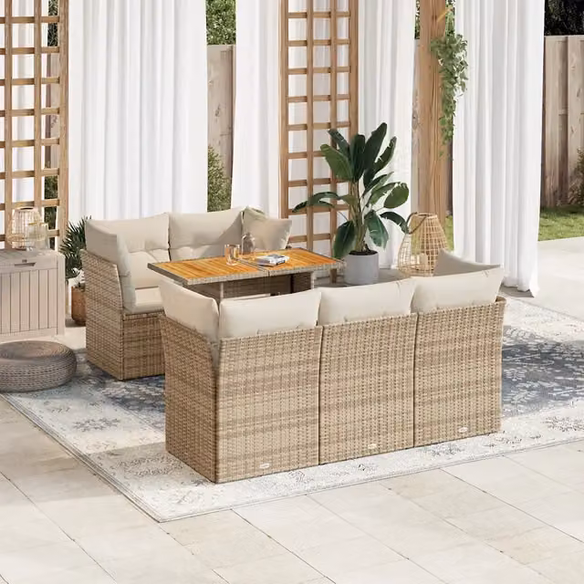Set Divano da Giardino 6 pz con Cuscini Beige in Polyrattan 3326886