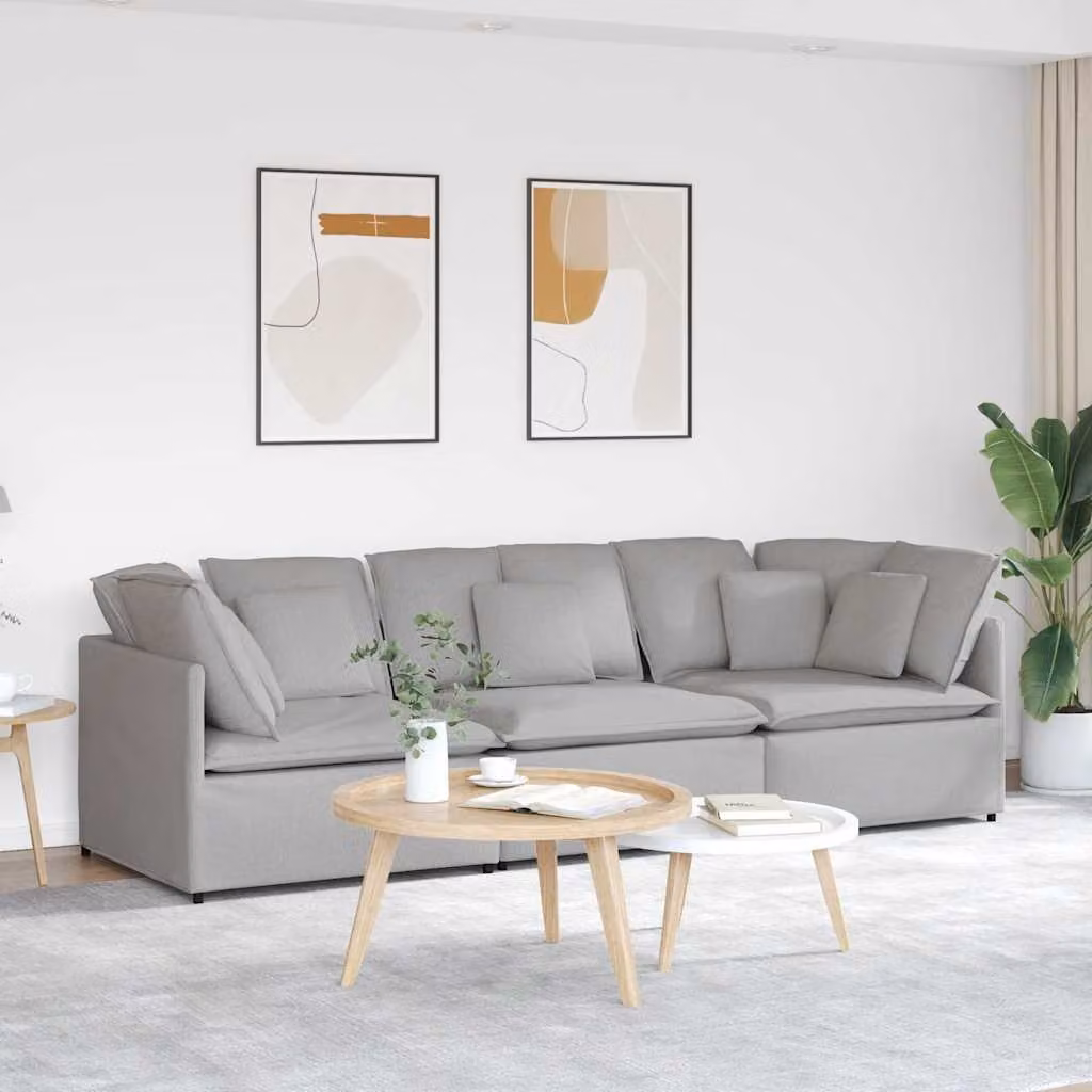 vidaXL Divano Modulare Moderno in Tessuto Grigio con Cuscini e Struttura in Metallo e Legno