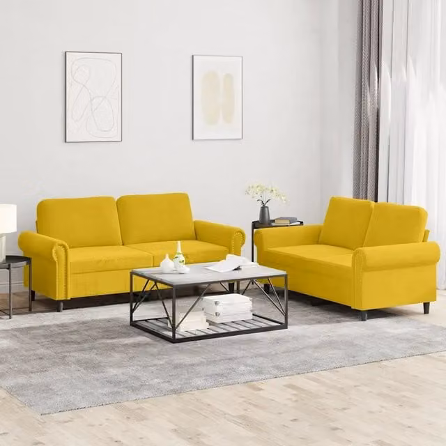 Set di 2 divani vidaXL in velluto giallo con cuscini per soggiorno in stile moderno