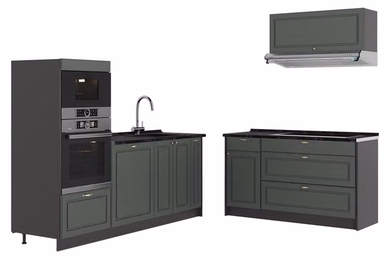 Cucina Vicco Fame-Line Verde-oro rustico/Antracite 340 cm, PL Antracite, Model 63865