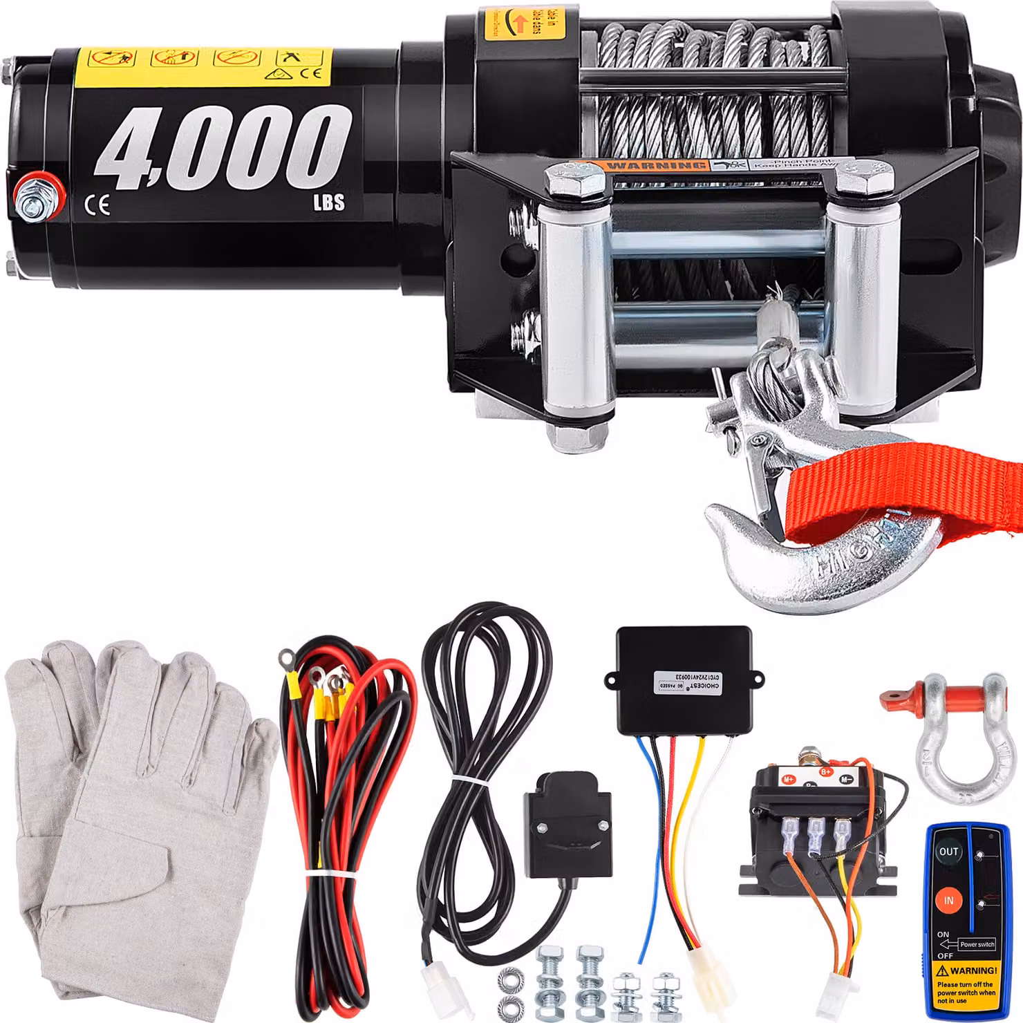 VEVOR Argano elettrico a cavo 4000lbs/1814 kg, Argano elettrico con telecomando 12V, Argano elettrico a motore 1,8 hp con telecomando per rimorchio auto camion barca