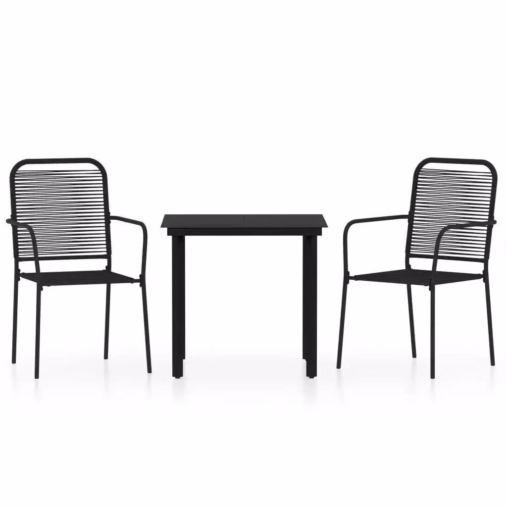 Set da pranzo da giardino moderno vidaXL in acciaio verniciato nero e vetro, 3 pezzi – 2