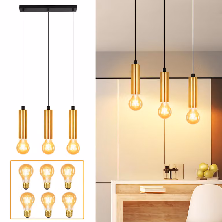 ZMH lampada a sospensione oro 3 fiamme lampada a sospensione tavolo da pranzo E27 lampada sala da pranzo Vitange metallo lampada cucina appeso lampada soggiorno camera da letto