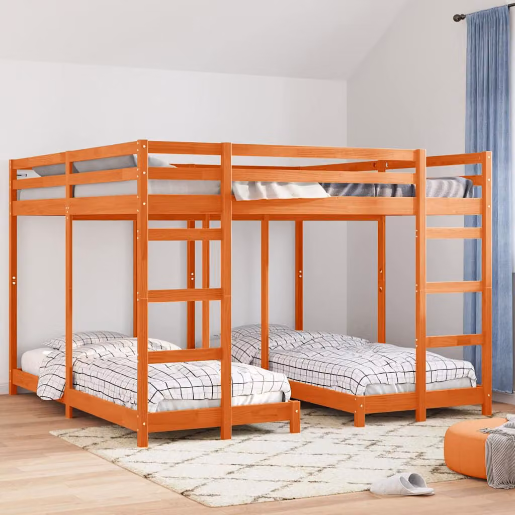 vidaXL Struttura letto a castello triplo in legno di pino marrone cerato L/P/H: 200 x 200 x 244 cm