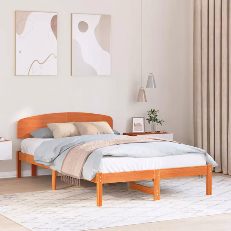 Struttura del letto moderna vidaXL in pino massello marrone cerato L/P/H: 195.5 x 140 x 145.5 cm