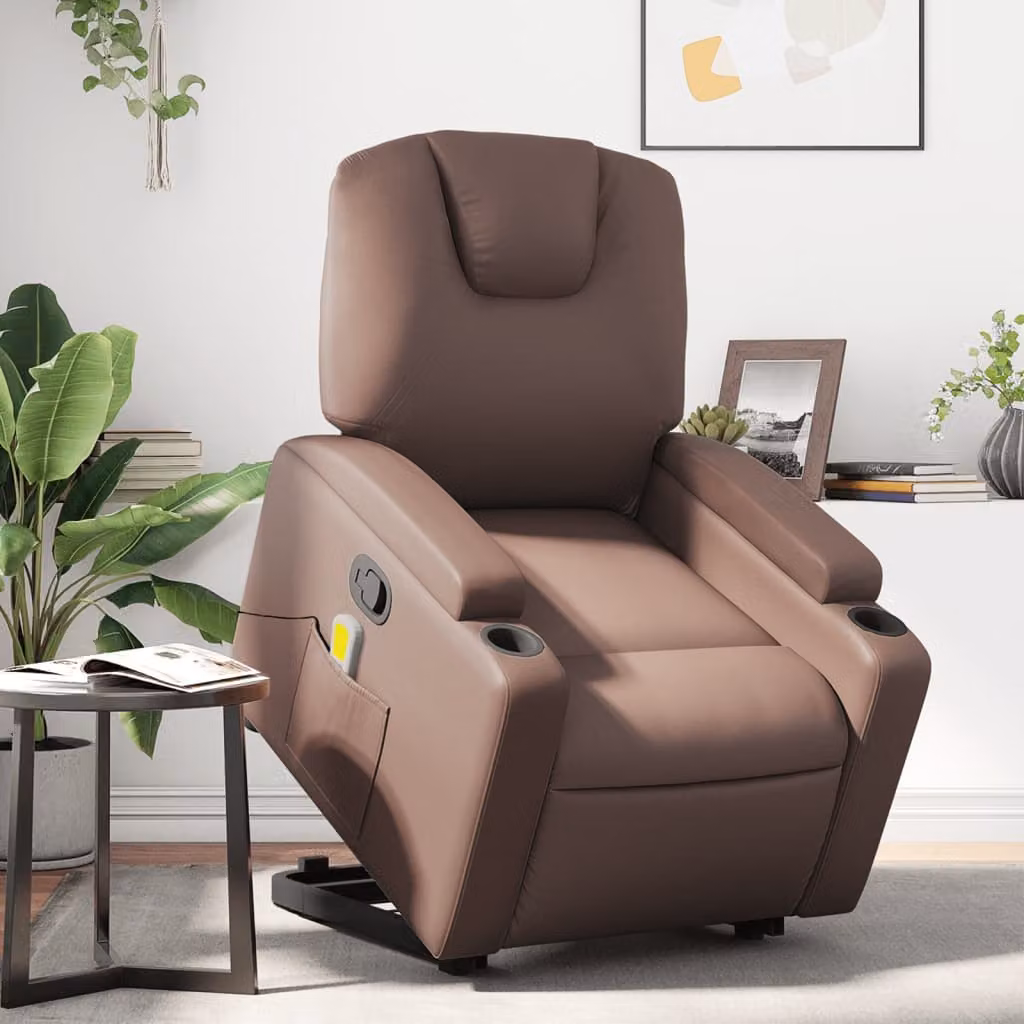 vidaXL Poltrona Alzapersona Reclinabile con Assistenza Elettrica in Similpelle Marrone