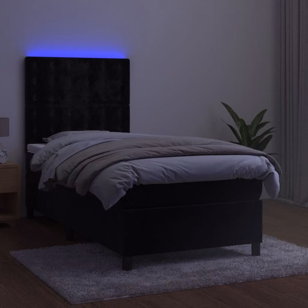 Maison Exclusive - Letto a Molle con Materasso e LED Nero 90x200 cm in Velluto