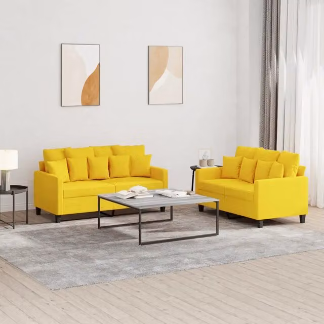 Set di Divani 2 pz con Cuscini Giallo Chiaro in Tessuto 3201653