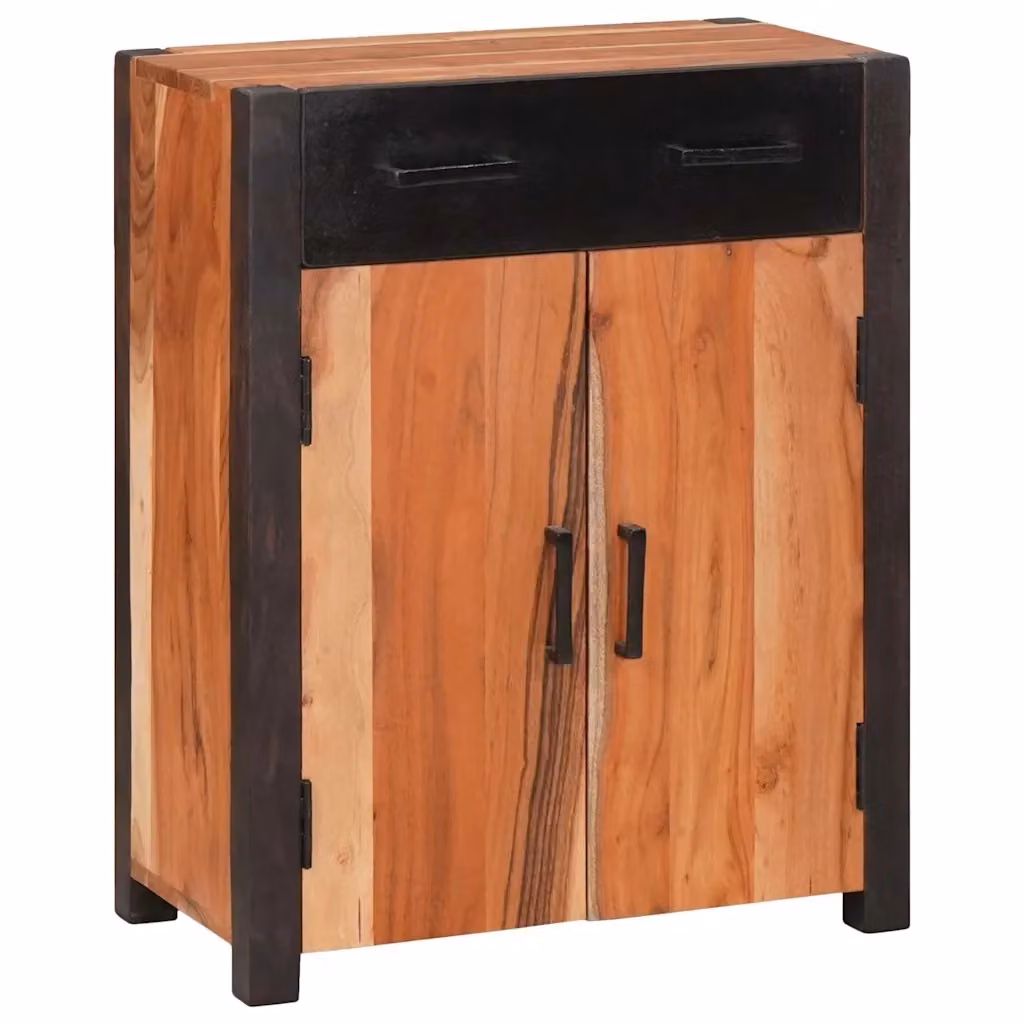 Credenza moderna vidaXL in legno di acacia e metallo, marrone e nera, L: 55 cm, P: 30 cm, H: 75 cm – 2