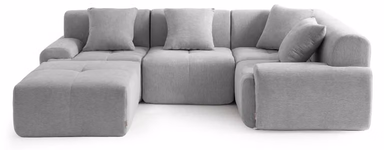 DIVANO ANGOLARE MODULARE MILYSOFA SOFAMOUS, 4 posti, con chaise longue, rivestito in tessuto di chenille color grigio minerale