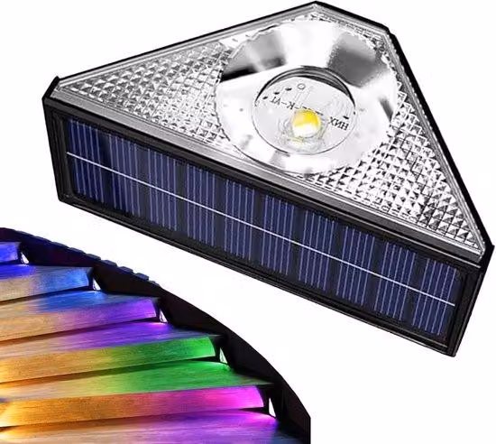 Lampada da esterno a energia solare, illuminazione per scale, impermeabile, a LED, per scale esterne, gradini, cancelli, cortili, terrazze, scarichi, vialetti e decorazioni.