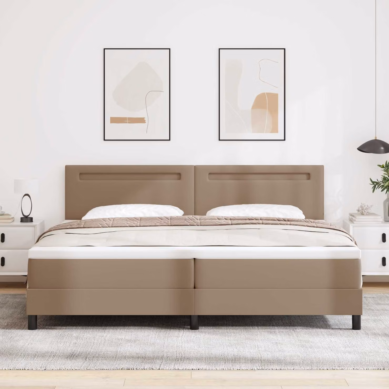 Letto a molle moderno vidaXL in pelle sintetica color marrone con molle a tasche individuali L/P/H: 200 x 200 x 203 cm