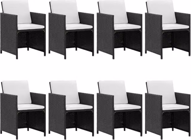 Set da Pranzo da Giardino 9 pz con Cuscini in Polyrattan Nero 42543