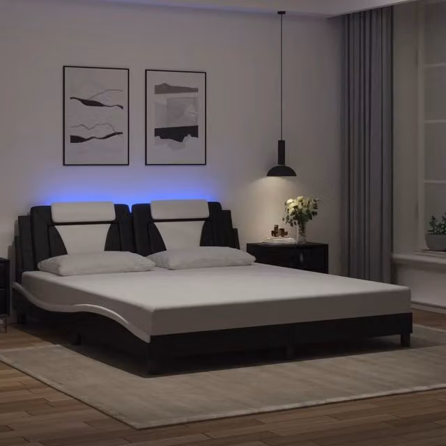 Letto con cassetti e illuminazione LED vidaXL, Nero e Bianco, L/P/H: 200 x 180 x 74,5 cm