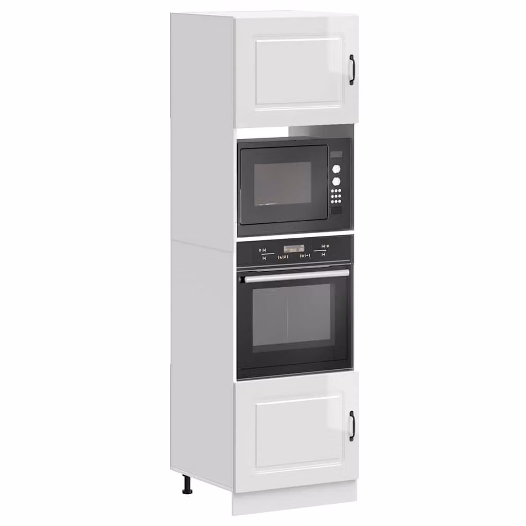 Set di 2 armadi per forno vidaXL Kalmar bianchi lucidi in legno MDF per cucina moderna