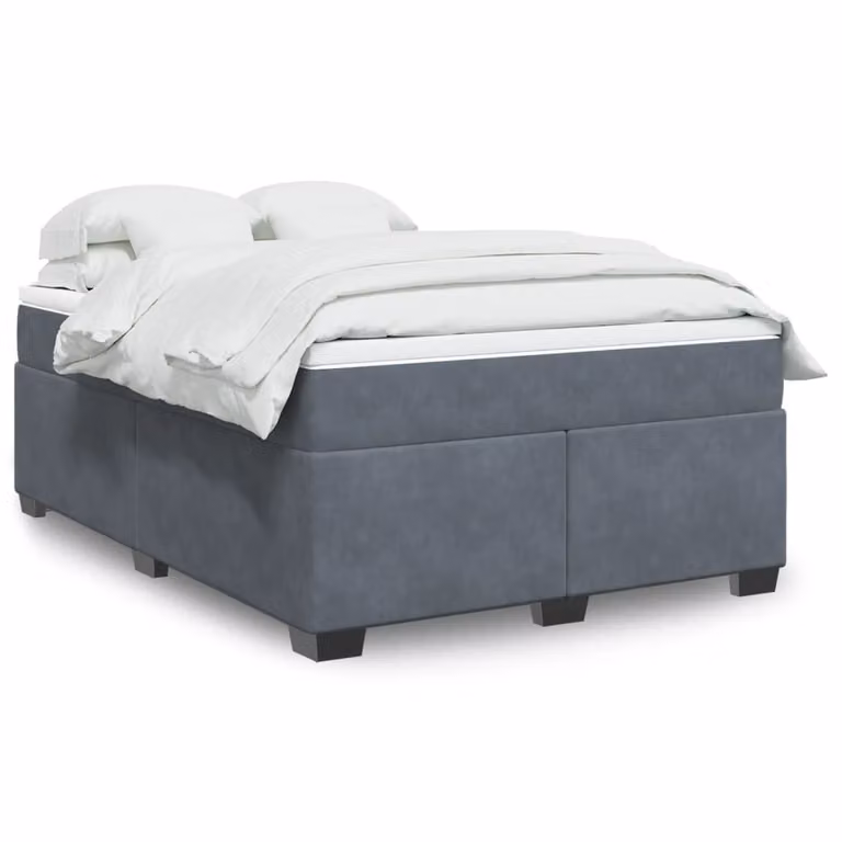 vidaXL Giroletto a Molle con Materasso in Velluto Grigio, L/P/H: 140 x 200 cm