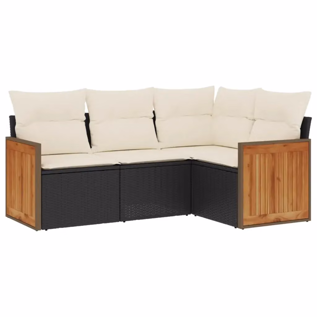 Set di divani da giardino vidaXL in polyrattan nero con cuscini e struttura in metallo a forma di L – 2