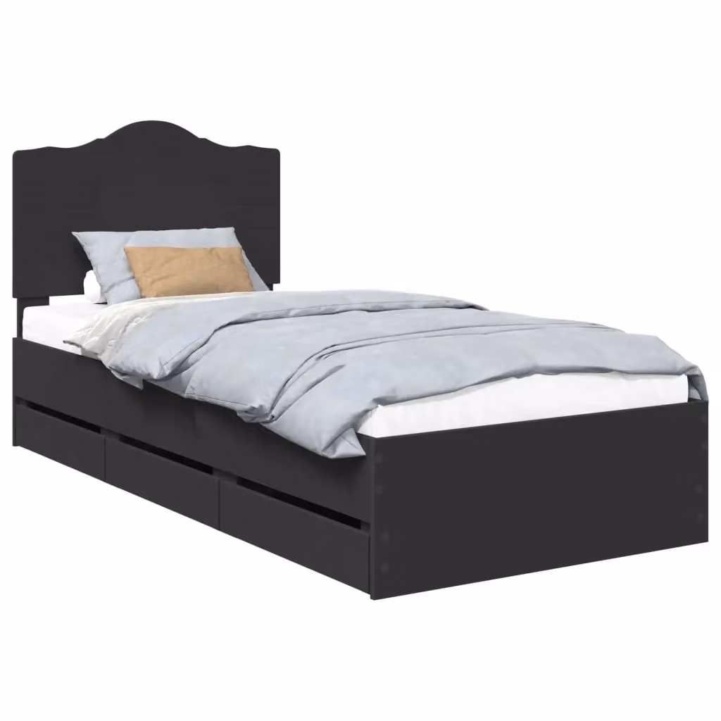 Struttura letto moderno con cassetti vidaXL in legno ingegnerizzato nero L/P/H: 190 x 80 x 78 cm – 2