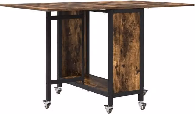 Tavolo da pranzo e da cucina pieghevole in legno marrone con ruote, design industriale, L: 130 cm, P: 80 cm, H: 76,5 cm – 1