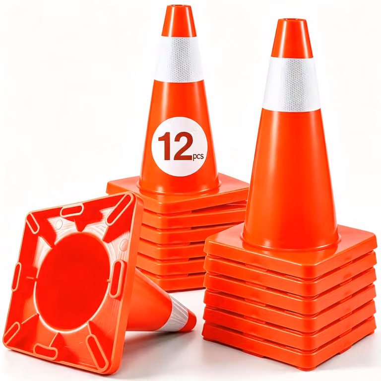 SucceBuy, confezione da 12 coni stradali da 45,7 cm con base in PVC, coni di sicurezza arancioni per cantieri e aree di parcheggio