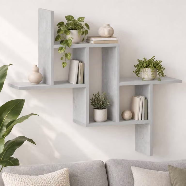 Scaffale da parete moderno vidaXL in legno MDF Grigio, L: 87 cm, P: 17 cm, H: 75 cm