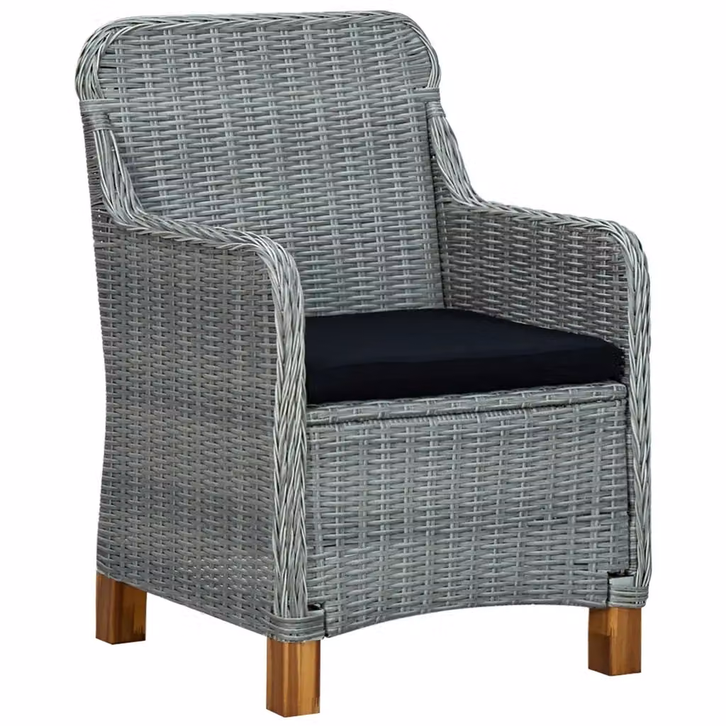 Set da giardino moderno vidaXL in polyrattan e legno di acacia con 7 pezzi, colori grigio e nero