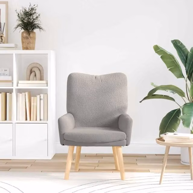 Poltrona relax moderna in tessuto grigio con braccioli e struttura in legno, L: 63 cm, P: 67 cm, H: 94 cm
