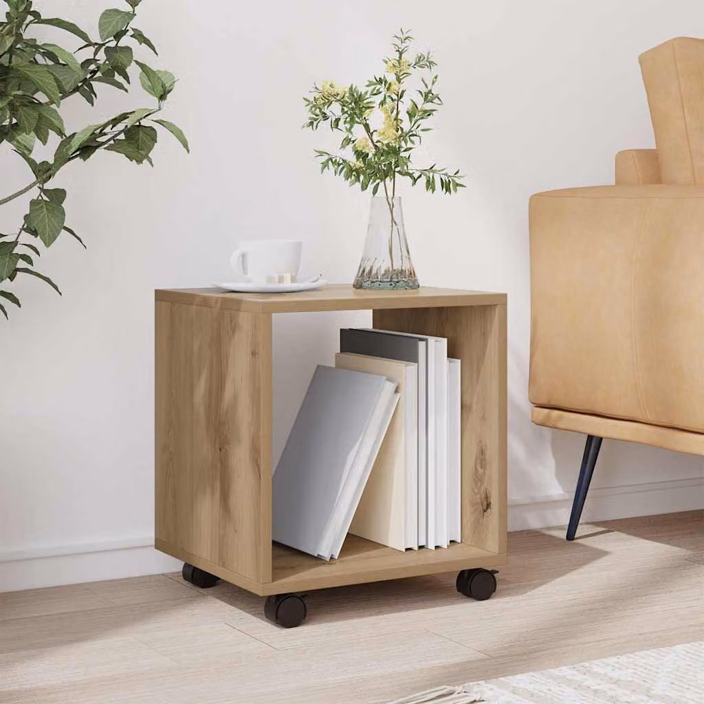 Mobiletto con Ruote vidaXL in Rovere Artigianale e Truciolato, Colore Marrone, L/P/H: 37 x 33 x 42,5 cm