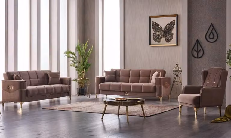 Garnitur Dreisitzer 3 Sitzer Sofa Stoffsofa Polstersofa Braun Couch Sitzpolster