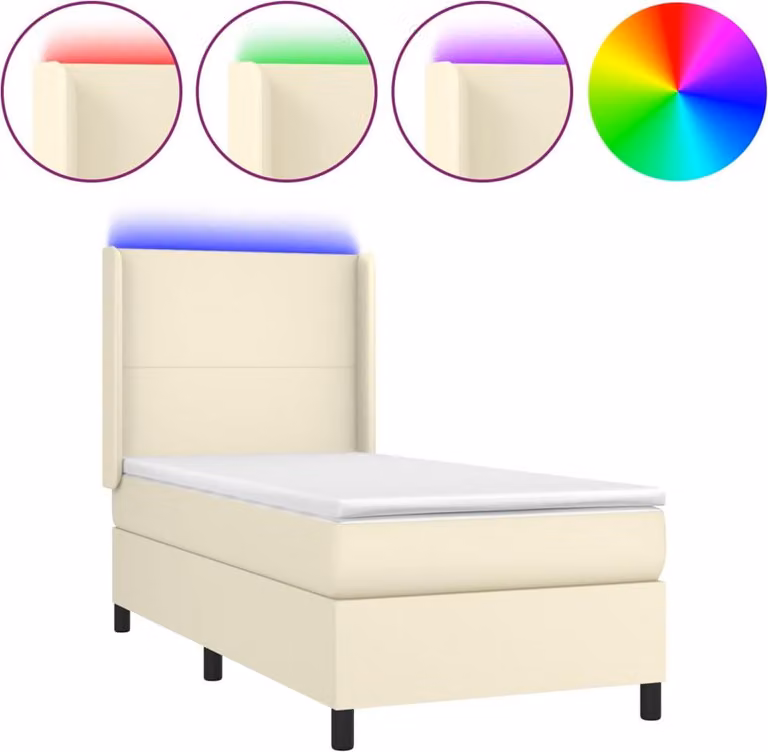 vidaXL Letto a molle con materasso e LED crema 90x200 cm in Pelle finta