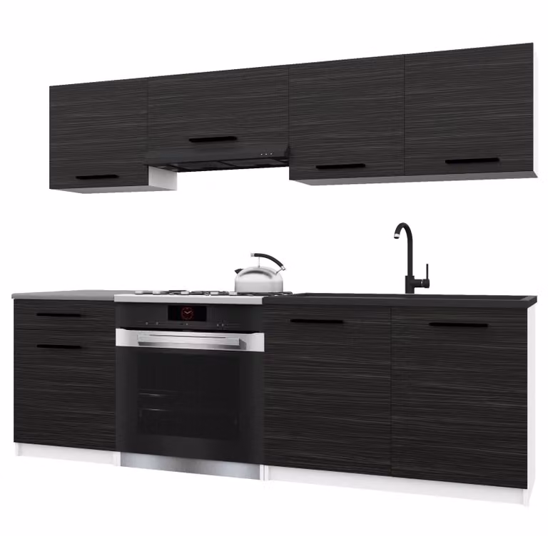 Belini - Angolo cottura moderno ITALIA 1 - Mobili da cucina 180 cm in ebano - Cucina componibile con pensili, mobili base e piani di lavoro