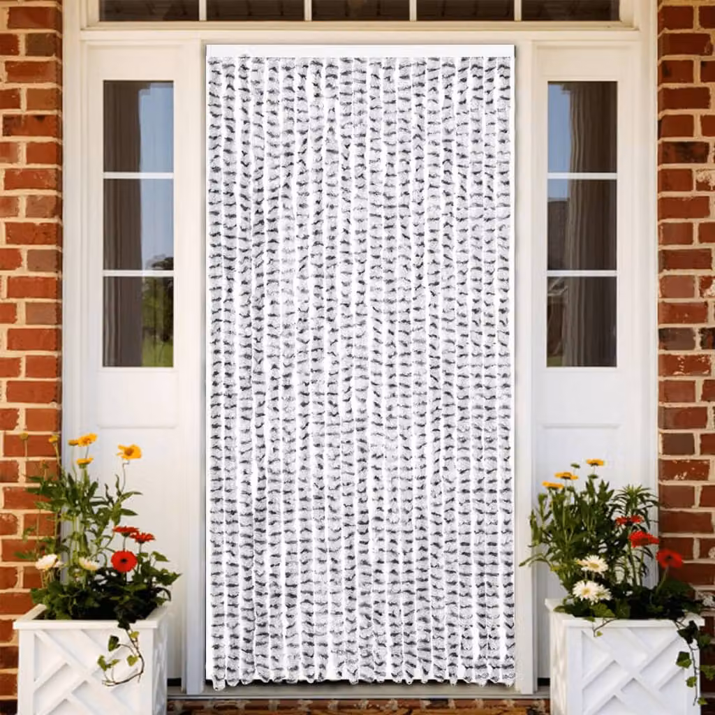 Tenda Antimosche vidaXL in Ciniglia e Poliestere, Grigio e Bianco, L: 90 cm x H: 200 cm