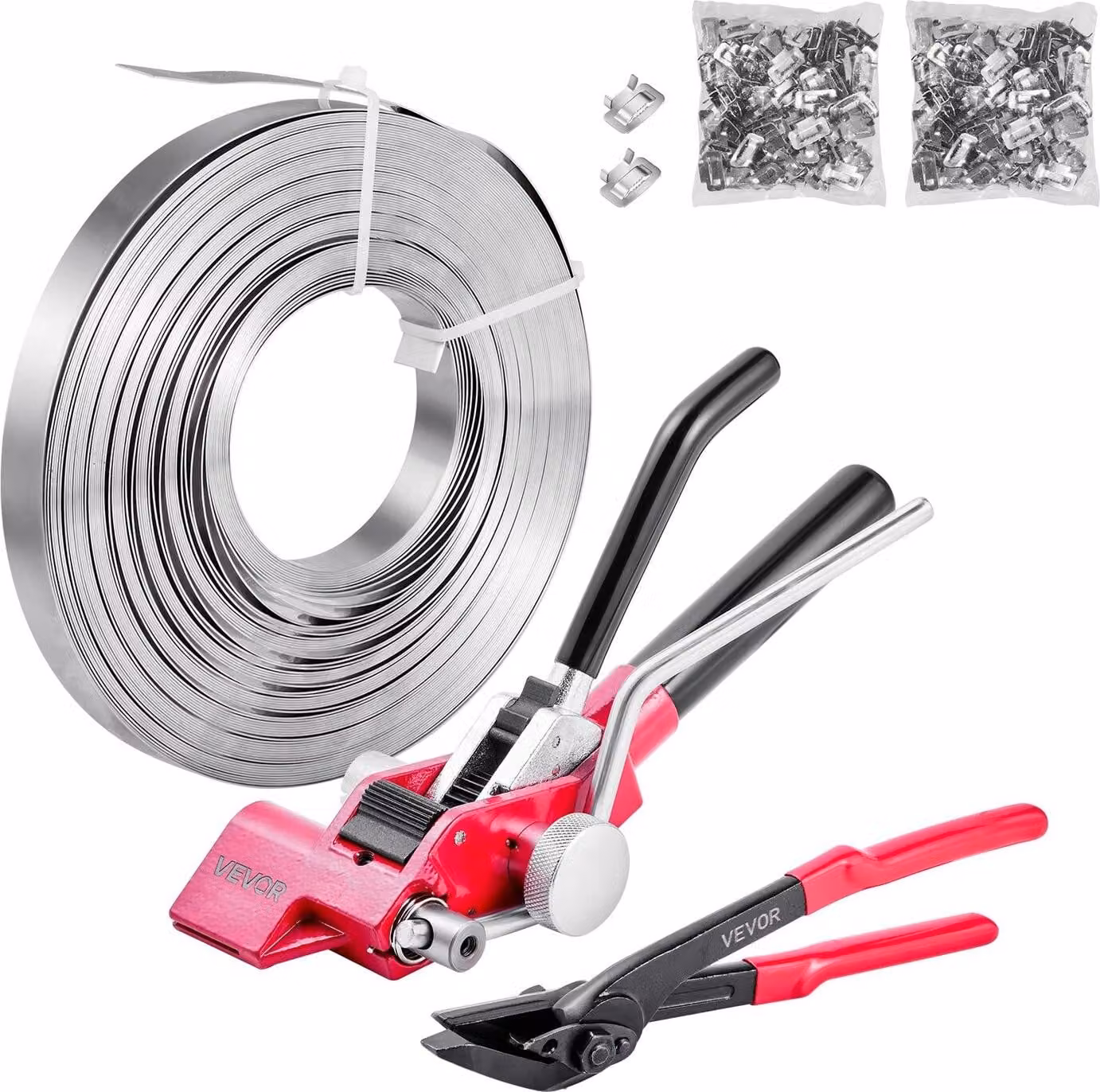 Kit di reggette in acciaio, sigillatrice per reggette per impieghi gravosi con 60 m di reggette, 200 fermagli metallici, kit di reggette manuali per l'imballaggio di pallet per magazzini, trasporti e imballaggi industriali