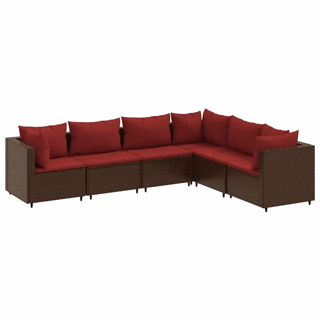 vidaXL Set di Mobili da Giardino a Forma di L in Polyrattan Marrone con Cuscini Imbottiti e Struttura in Acciaio – 2