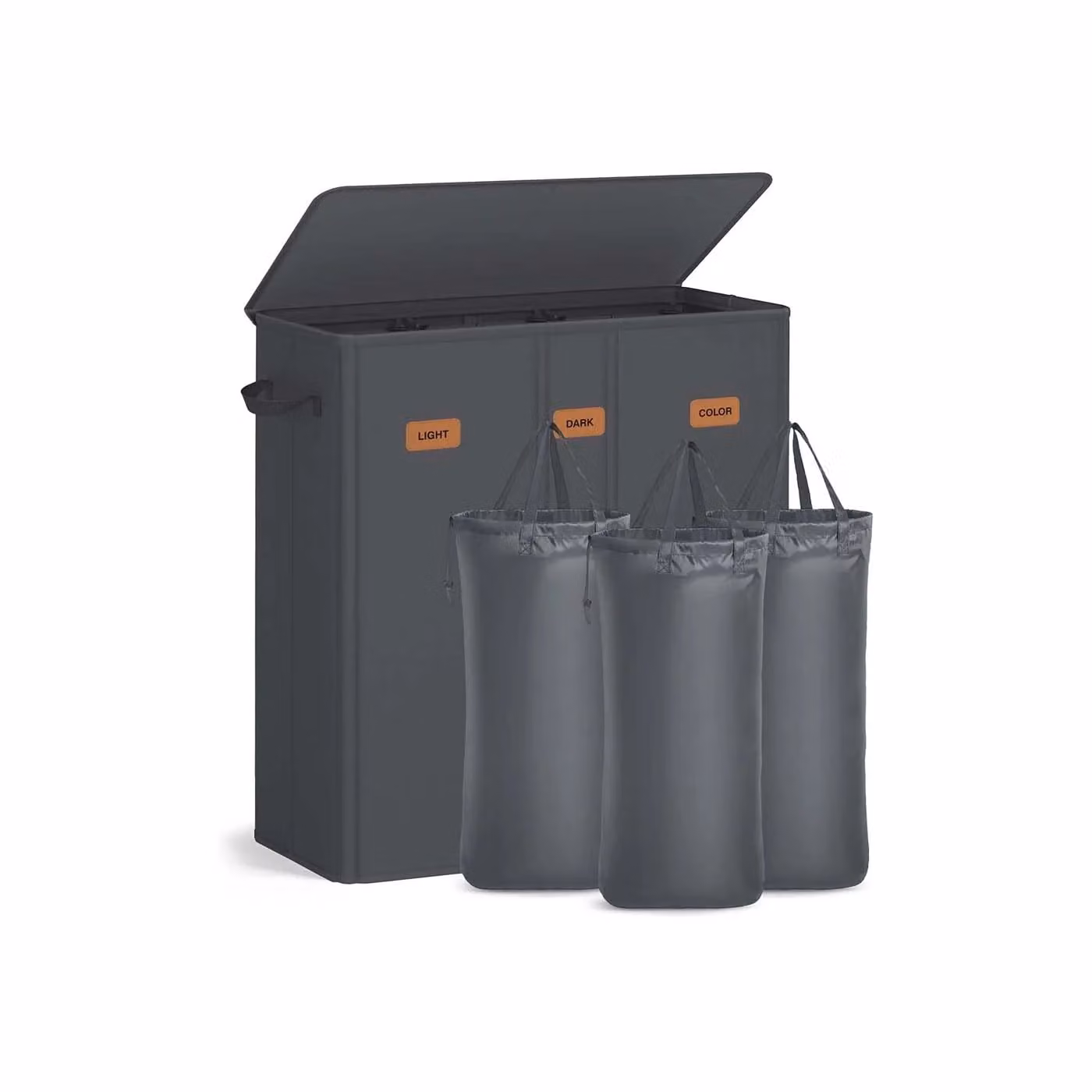 Cesto portabiancheria a scomparti con coperchio e sacchi lavabili, Grigio Scuro / 160 L