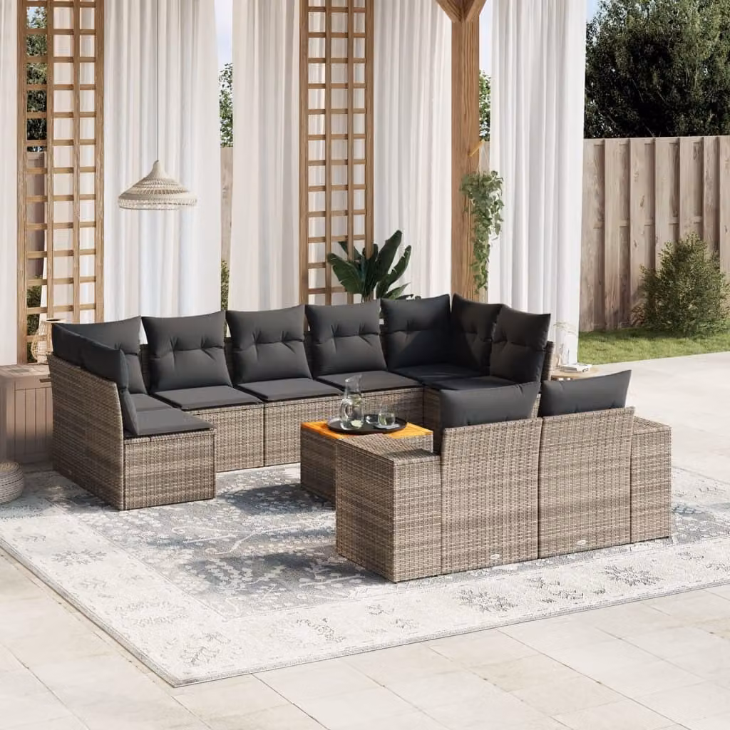 Maison Exclusive - Set Divano da Giardino 10 pz con Cuscini Grigio in Polyrattan