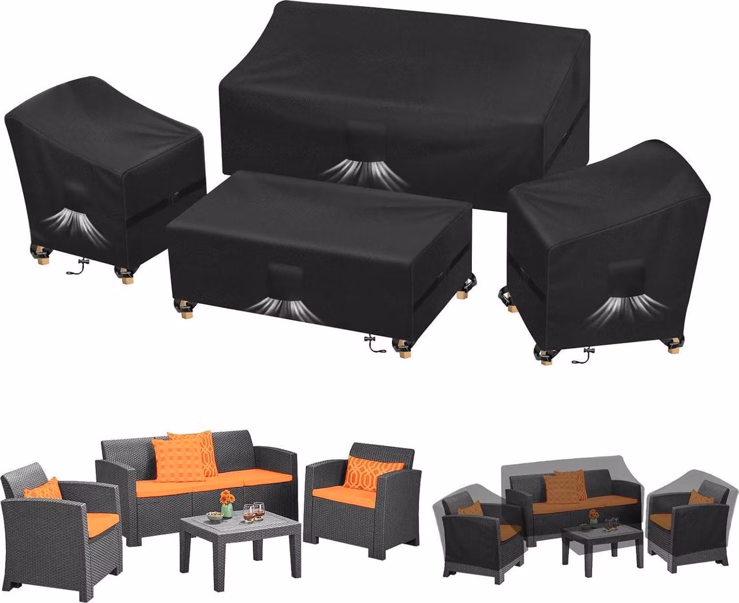 Copertura per mobili da giardino in tessuto Oxford 420D nero 4 pezzi