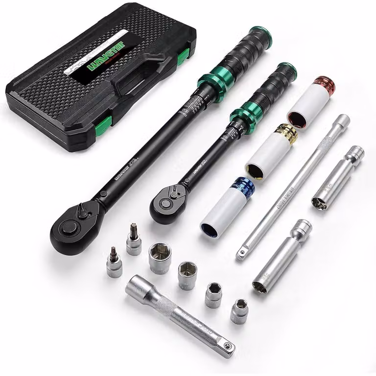 Set di chiavi dinamometriche da 60 Nm e 220 Nm, con attacco da 3/8 e 1/2, composto da 15 pezzi