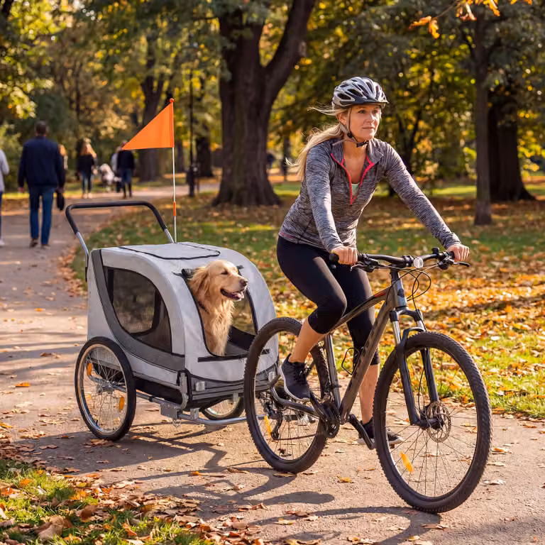Costway Rimorchio per bicicletta per cani telaio pieghevole con ruota anteriore girevole, Passeggino per cani gonfiabili catarifrangenti Bianco